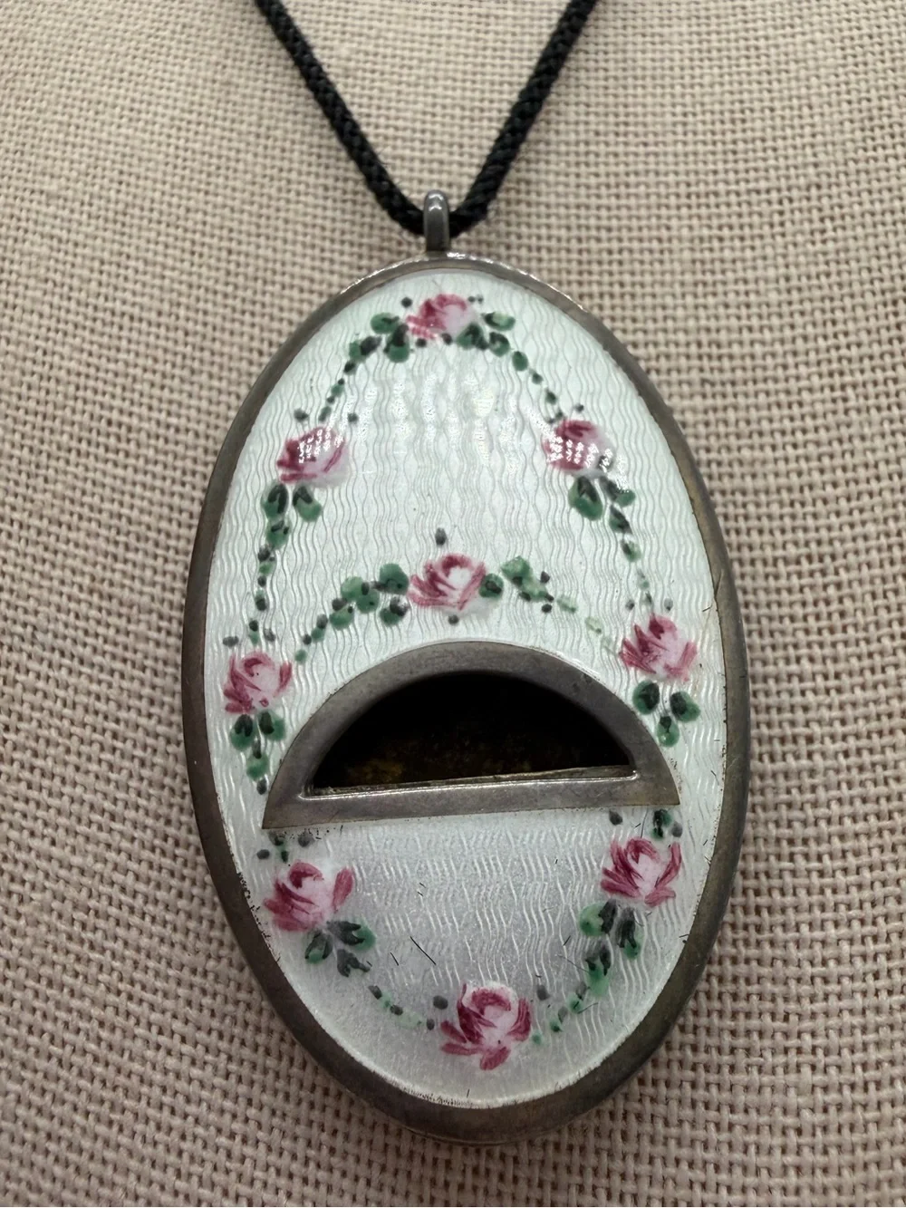 Antique enamel guillouche Sterling whistle pendant
